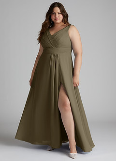 Azazie Karina Bridesmaid Dresses Willow Green A-Line Pleated Chiffon Dress image6