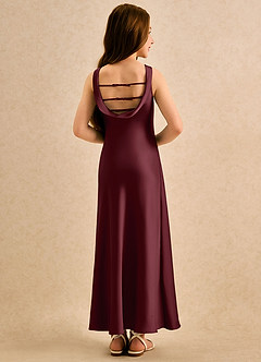 Azazie Raspberry Girls Formal vestidos de niña de las flores Vestido de Cabernet de Satén Elástico de Corte en A con Plisado image2