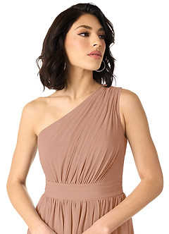 Azazie Mathilda Bridesmaid Dresses Champagne Rose A-Line One Shoulder Chiffon Dress image4
