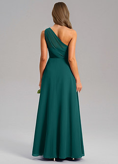 Azazie Phaedra Bridesmaid Dresses Peacock A-Line One Shoulder Chiffon Dress image2
