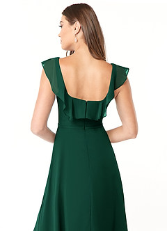 Azazie Jinny Bridesmaid Dresses Emerald A-Line Square Neckline Ruched Chiffon Dress image6