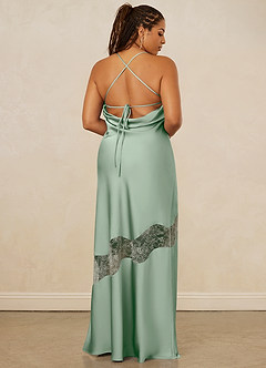 Christian Siriano Bridal for Azazie 1012 Bridesmaid Dresses Agave Sheath Lace Stretch Satin Dress image9