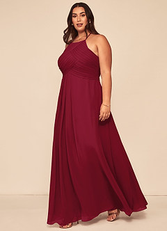 Azazie Ginger Bridesmaid Dresses Burgundy A-Line Halter Pleated Chiffon Dress image9