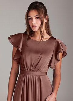 Azazie Daphne Robes de demoiselle d'honneur modestes Robe Trapèze Rayé Longueur ras du sol Satin extensible image9