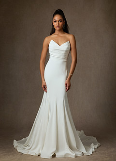 Azazie Lanelle 웨딩드레스 인어 크레이프 백 새틴 채플 트레인 드레스 image4