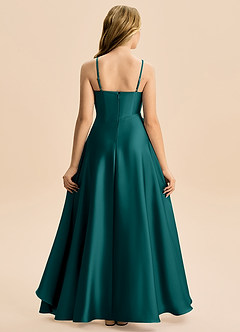 Azazie Eirlys Junior A-Linie Plissee Stretch-Satin Kleid Pfau image2