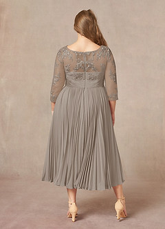 Azazie Tutu Mother of the Bride Dresses Taupe A-Line Boatneck Lace Chiffon Dress image8