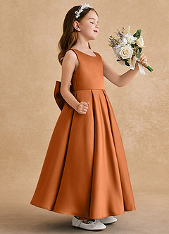 Azazie Honey Bear Flower Girl Dresses Copper A-Line Pleated Matte Satin Dress image2