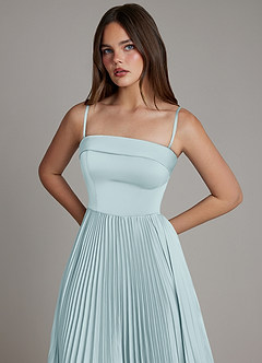 Azazie Mariana 신부 들러리 드레스 A라인 주름진 스트레치 새틴 바닥 길이 드레스 image2