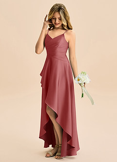 Azazie Eirlys Junior Antique Rose A-Line Pleated Stretch Satin Dress image3