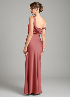 Azazie Madelyn Vestidos de damas de honor Vestido de Rosa Antigua de Satén Elástico de Corte Sirena Convertible con Hombro unilateral image9
