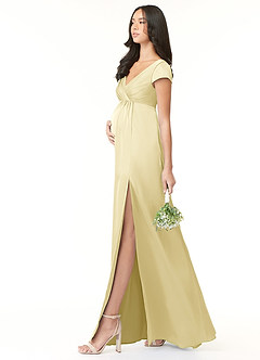 Azazie Allessia Maternity Bridesmaid Dresses A-Line Pleated Stretch Satin Floor-Length Dress image3