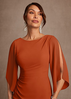 Azazie Anaheim Abiti per la Madre della Sposa Abito A-Line in Chiffon Plissettato Arancia Bruciata image4
