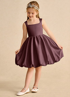 Azazie Nirvana Flower Girl Dresses Sangria Ball-Gown Ruched Matte Satin Dress image3