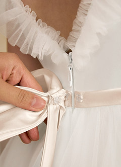 Azazie Amber Flower Girl Dresses Ivory White Alabaster A-Line Bow Tulle Dress image6