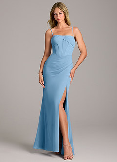 Azazie Chantel Bridesmaid Dresses Steel Blue Sheath Strapless Chiffon Convertible Dress image5