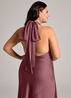 Azazie Velli Robes de demoiselle d'honneur Robe Sirène en Satin extensible Col haut Rose Du Désert image9