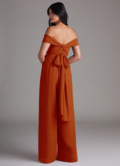 Azazie Lamara Bridesmaid Dresses Paprika Off the Shoulder Chiffon Convertible Jumpsuit image5