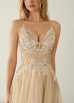 Celestyn Champagner Strass-Pailletten-Stickerei Tüll-Abendkleid image3