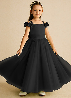 Azazie Jujube Flower Girl Dresses Black A-Line Beaded Tulle Dress image2