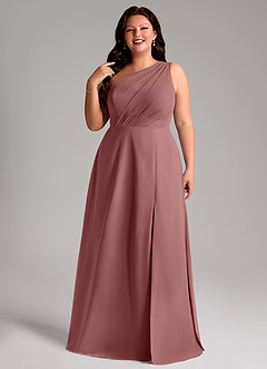Azazie Phaedra Bridesmaid Dresses Desert Rose A-Line One Shoulder Chiffon Dress image13
