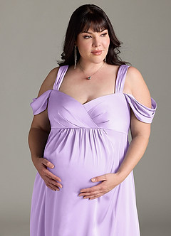 Azazie Rhea Maternity Bridesmaid Dresses A-Line Off-The-Shouler Pleated Stretch Satin Floor-Length Dress image12