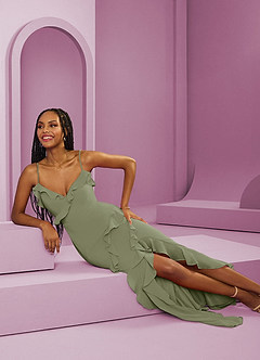 Barbie ♥ Azazie Bridesmaid Dresses Pistachio Sheath Chiffon Dress image8