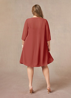 Azazie Olivia Mother of the Bride Dresses Terracotta A-Line Square Neckline Pleated Chiffon Dress image8
