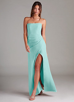 Azazie Leonis Jurken voor bruidsmeisjes Converteerbaar Jurk van Chiffon met Kolom Strapless Aqua image7