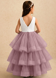 Azazie Madison vestidos de niña de las flores Vestido de Marfil Rosa Empolvado de Tul de Corte Princesa con Encaje image2