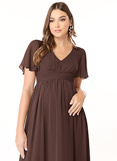 Azazie Verna Abiti da damigella d'onore premaman Abito A-Line Increspato con Scollo a V Chiffon Floor-Length image5