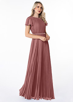 Azazie Kara Modest Bridesmaid Dresses A-Line Pleated Chiffon Floor-Length Dress image3