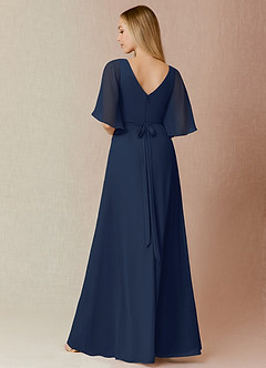 Azazie Cierra Bridesmaid Dresses Dark Navy A-Line V-Neck Chiffon Dress image2