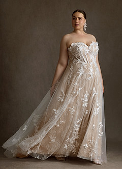 Azazie Florentina Robes à essayer chez vous Robe Trapèze en Tulle Paillettes en forme de cœur Diamant Nude image12