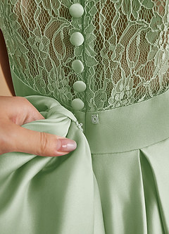 Azazie Sammy Flower Girl Dresses Dusty Sage A-Line Lace Matte Satin Dress image7