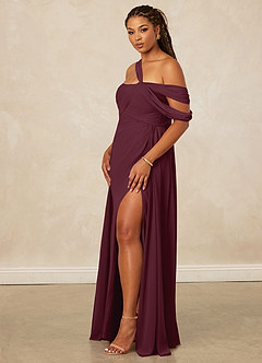 Christian Siriano Bridal for Azazie 1014 Bridesmaid Dresses Cabernet A-Line Off the Shoulder Chiffon Dress image14