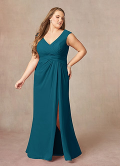 Azazie Sally Mother of the Bride Dresses Ink Blue A-Line V-Neck Pleated Chiffon Dress image9