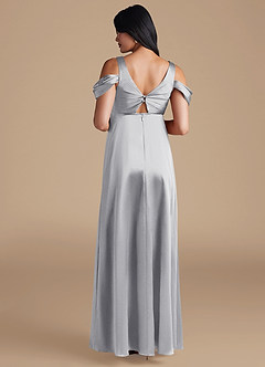 Azazie Rhea Maternity Bridesmaid Dresses A-Line Pleated Metallic Satin Floor-Length Dress image2