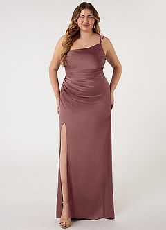 Azazie Eren Bridesmaid Dresses Vintage Mauve Mermaid One Shoulder Stretch Satin Dress image6