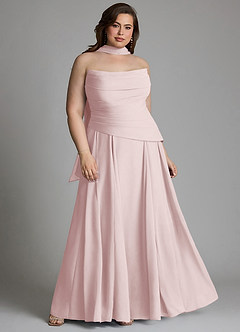 Azazie Gabriela Vestidos de damas de honor Vestido Rosa Rubor de Gasa de Línea A con Corsé image18