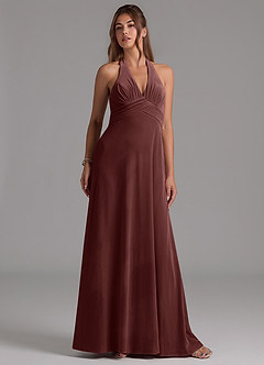 Azazie Tessie Brautjungfernkleider A-Linie Plissee Samt Kleid Espresso image5