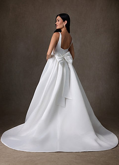 Azazie Skylin At-home Try On Dresses Diamond White Ball-Gown with Pockets Satin Dress image2
