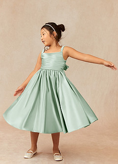 Azazie Cutie Pie vestidos de niña de las flores Vestido de Agave de Satin Mate de Corte En A con Plisado image3