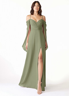 Azazie Cienna Jurken voor bruidsmeisjes Jurk van Chiffon met A-Lijn Off the Shoulder Pistache image1