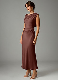 Azazie Kieryn Robes de demoiselle d'honneur Robe Sirène en Satin extensible Plissée Expresso image3