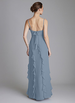 Azazie Malia At-home Try On Dresses Dusty Blue Sheath Ruched Chiffon Dress image2