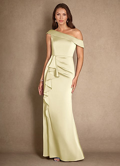 Azazie Hamptons Kleider für die Brautmutter A-Linie Plissee Stretch-Satin Kleid Zitronensorbet image4