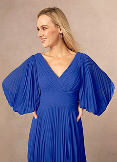 Azazie Zahara Mother of the Bride Dresses Royal Blue A-Line V-Neck Pleated Chiffon Dress image5