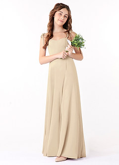 Azazie Rosey Junior Champagne A-Line Sweetheart Neckline Chiffon Dress image2