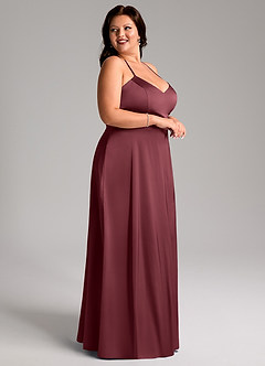 Azazie Mei Bridesmaid Dresses Merlot A-Line V-Neck Stretch Satin Dress image9